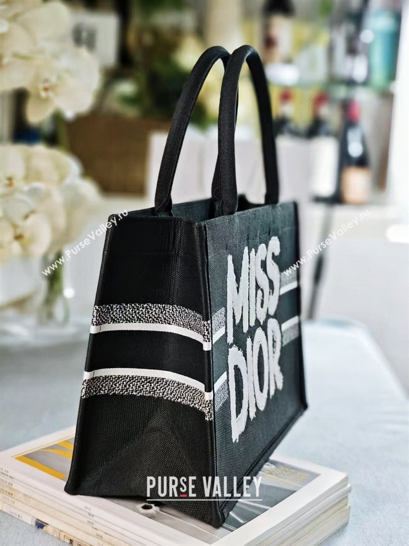 Dior Medium Book Tote bag in Black and White Miss Dior Graffiti Embroidery 1286 2024 (DMZ-24082302)