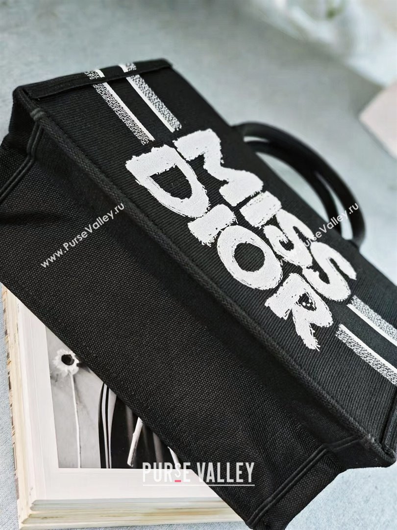 Dior Medium Book Tote bag in Black and White Miss Dior Graffiti Embroidery 1286 2024 (DMZ-24082302)