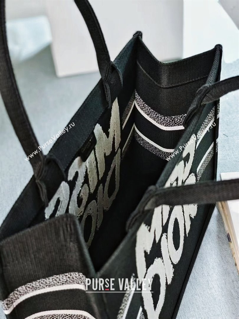 Dior Medium Book Tote bag in Black and White Miss Dior Graffiti Embroidery 1286 2024 (DMZ-24082302)