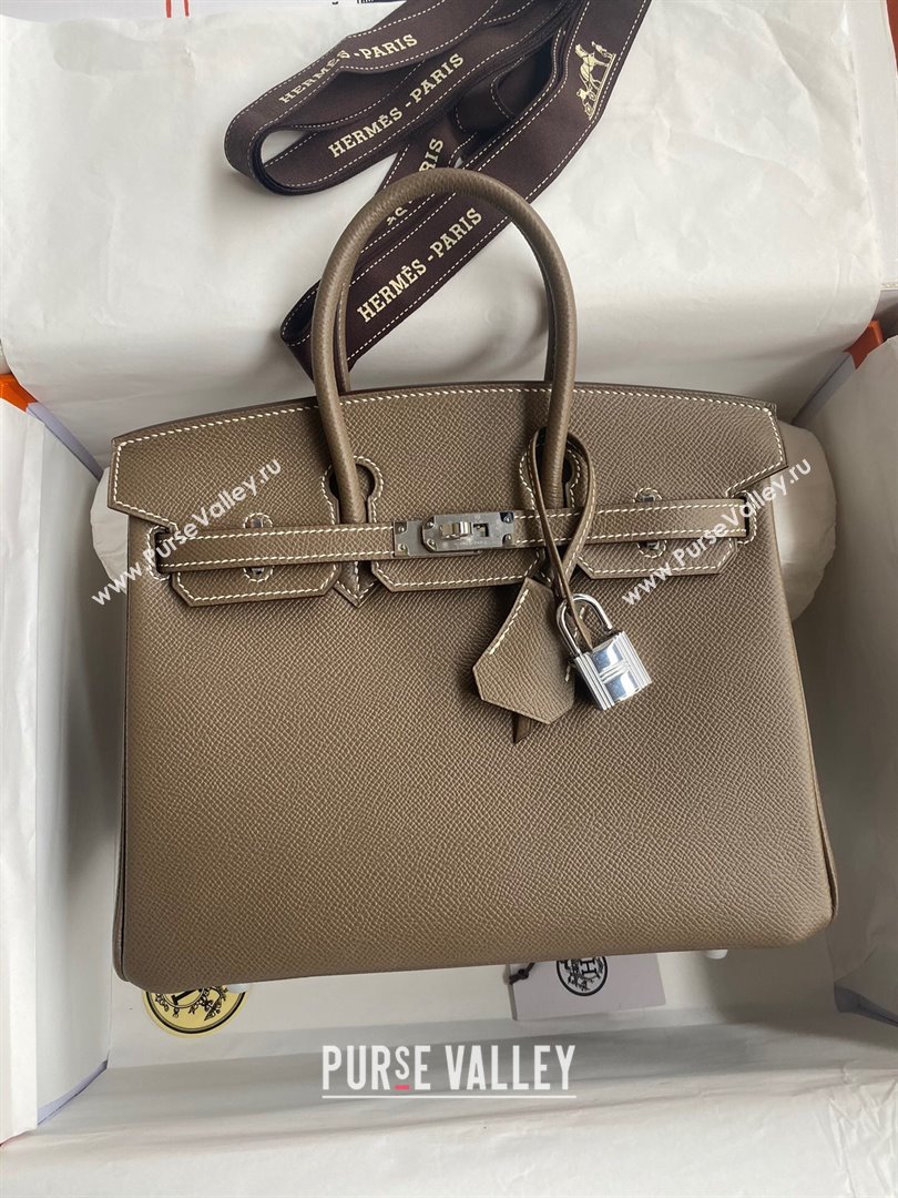 Hermes Birkin 25cm/30cm/35cm Bag in Original Epsom Leather Etoupe/Silver 2024 (Full Handmade) (XYA-24070121)