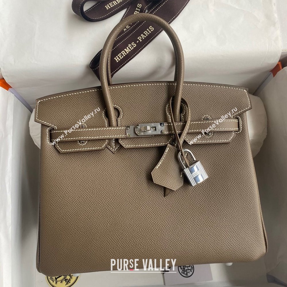 Hermes Birkin 25cm/30cm/35cm Bag in Original Epsom Leather Etoupe/Silver 2024 (Full Handmade) (XYA-24070121)