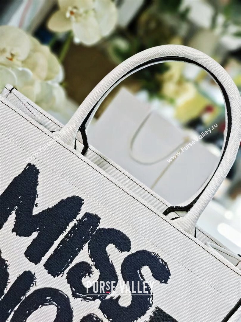 Dior Medium Book Tote bag in White and Black Miss Dior Graffiti Embroidery 1286 2024 (DMZ-24082304)