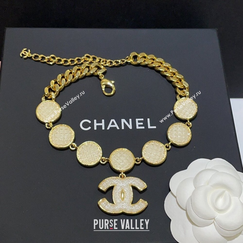 Chanel Short Necklace CH101227 Gold/White 2024 (YF-24101227)