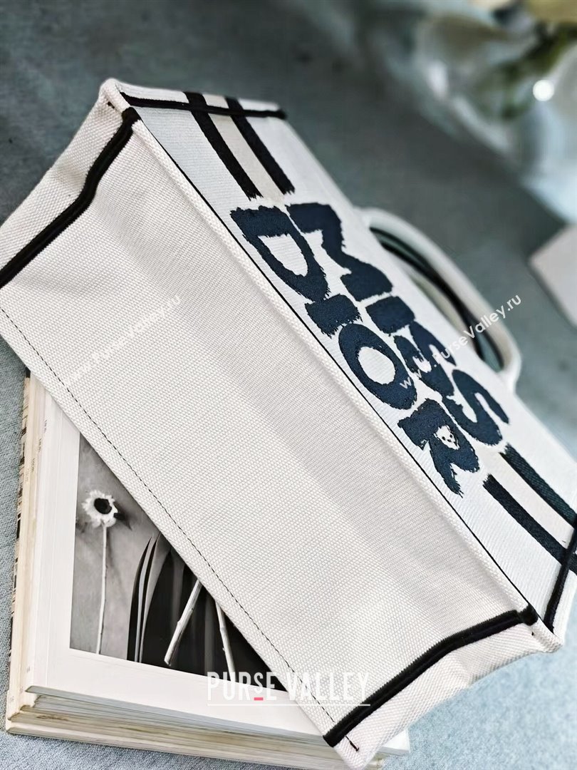 Dior Medium Book Tote bag in White and Black Miss Dior Graffiti Embroidery 1286 2024 (DMZ-24082304)