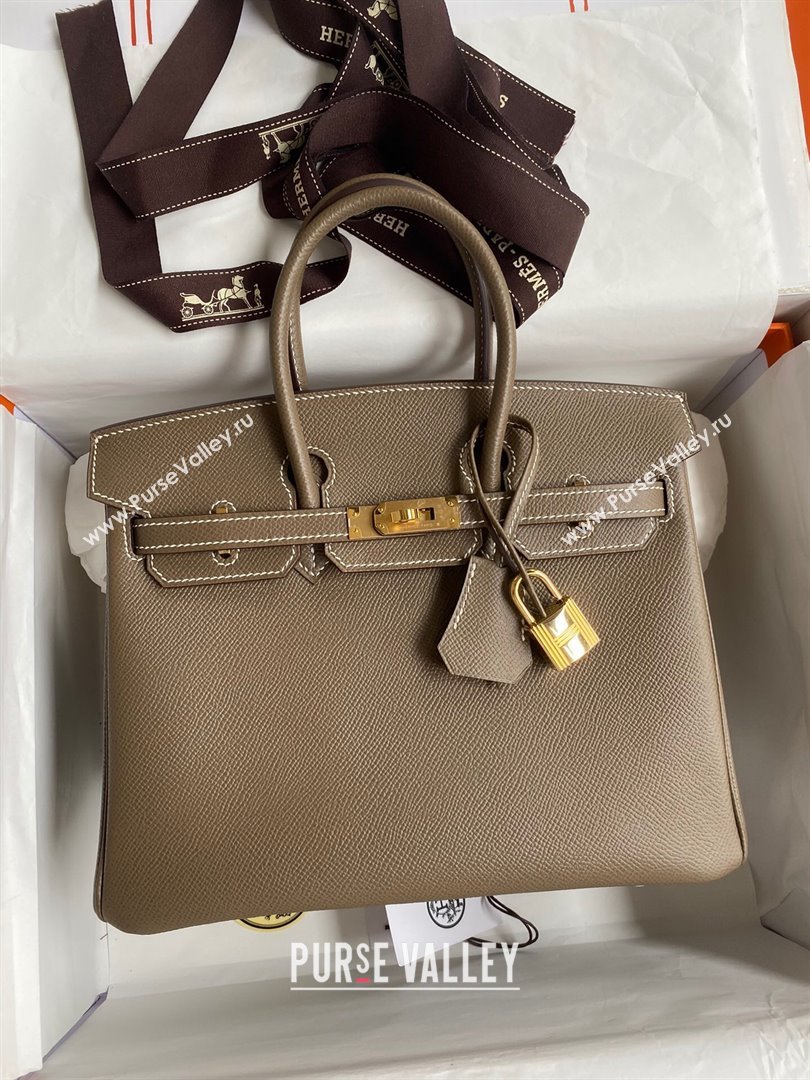 Hermes Birkin 25cm/30cm/35cm Bag in Original Epsom Leather Etoupe/Gold 2024 (Full Handmade) (XYA-24070122)