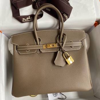 Hermes Birkin 25cm/30cm/35cm Bag in Original Epsom Leather Etoupe/Gold 2024 (Full Handmade) (XYA-24070122)