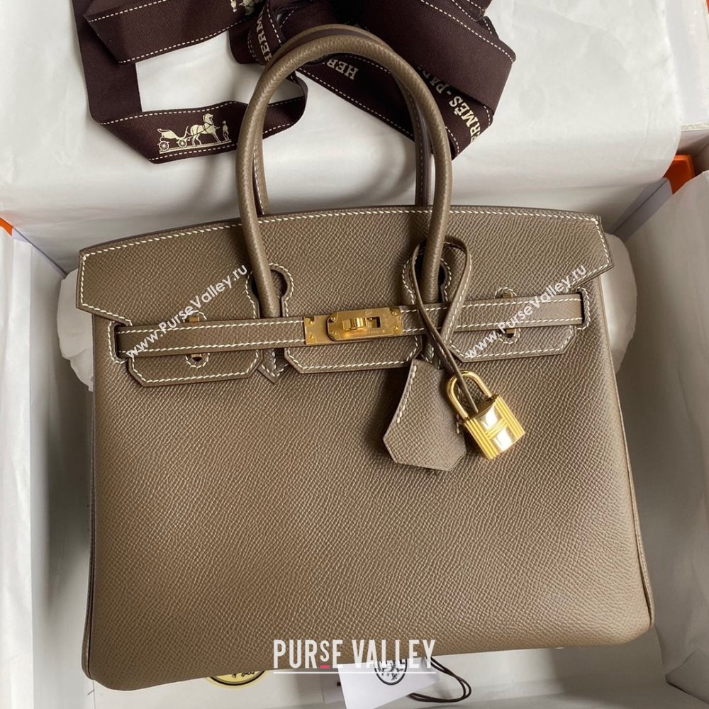 Hermes Birkin 25cm/30cm/35cm Bag in Original Epsom Leather Etoupe/Gold 2024 (Full Handmade) (XYA-24070122)