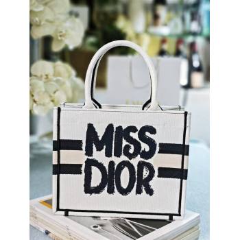 Dior Small Book Tote bag in White and Black Miss Dior Graffiti Embroidery 1286 2024 (DMZ-24082303)