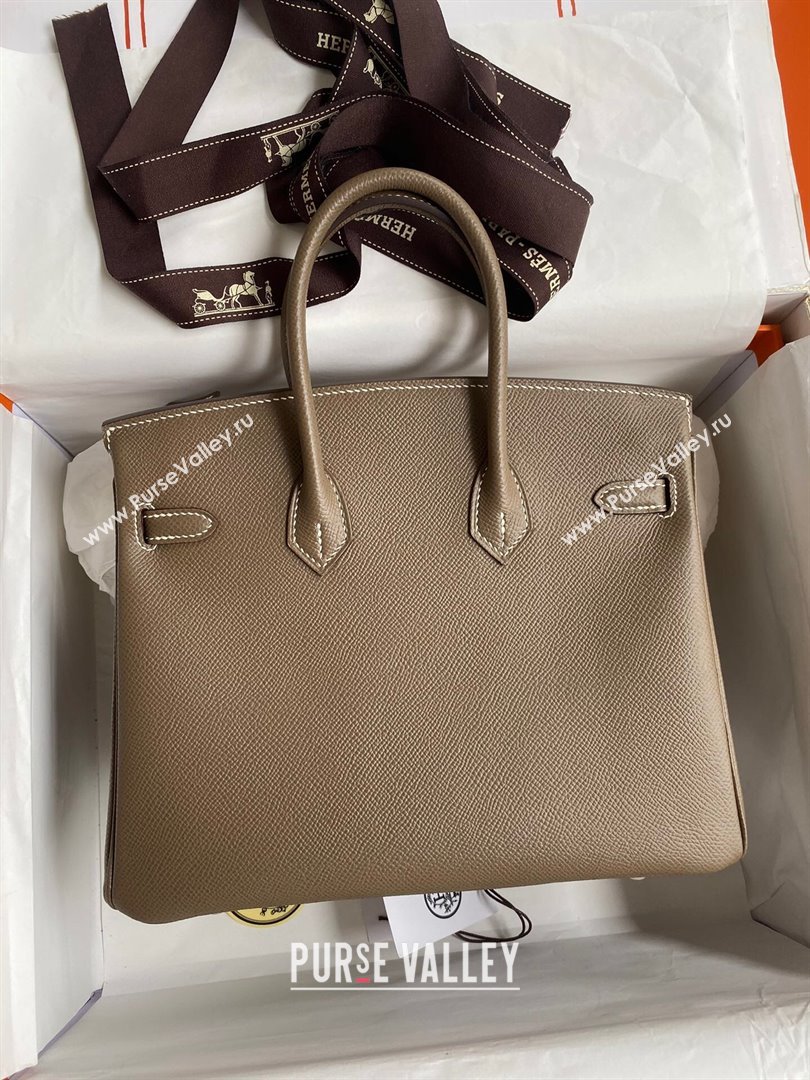 Hermes Birkin 25cm/30cm/35cm Bag in Original Epsom Leather Etoupe/Gold 2024 (Full Handmade) (XYA-24070122)