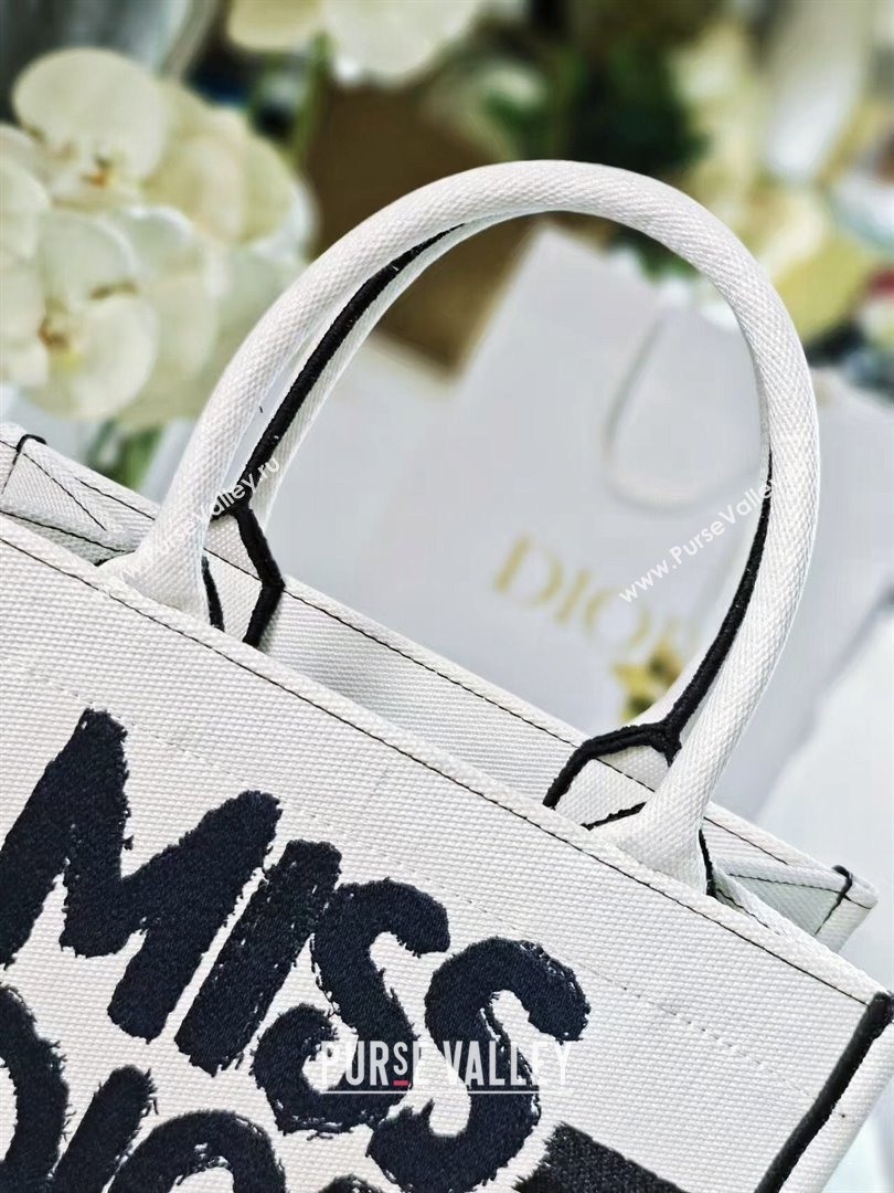 Dior Small Book Tote bag in White and Black Miss Dior Graffiti Embroidery 1286 2024 (DMZ-24082303)