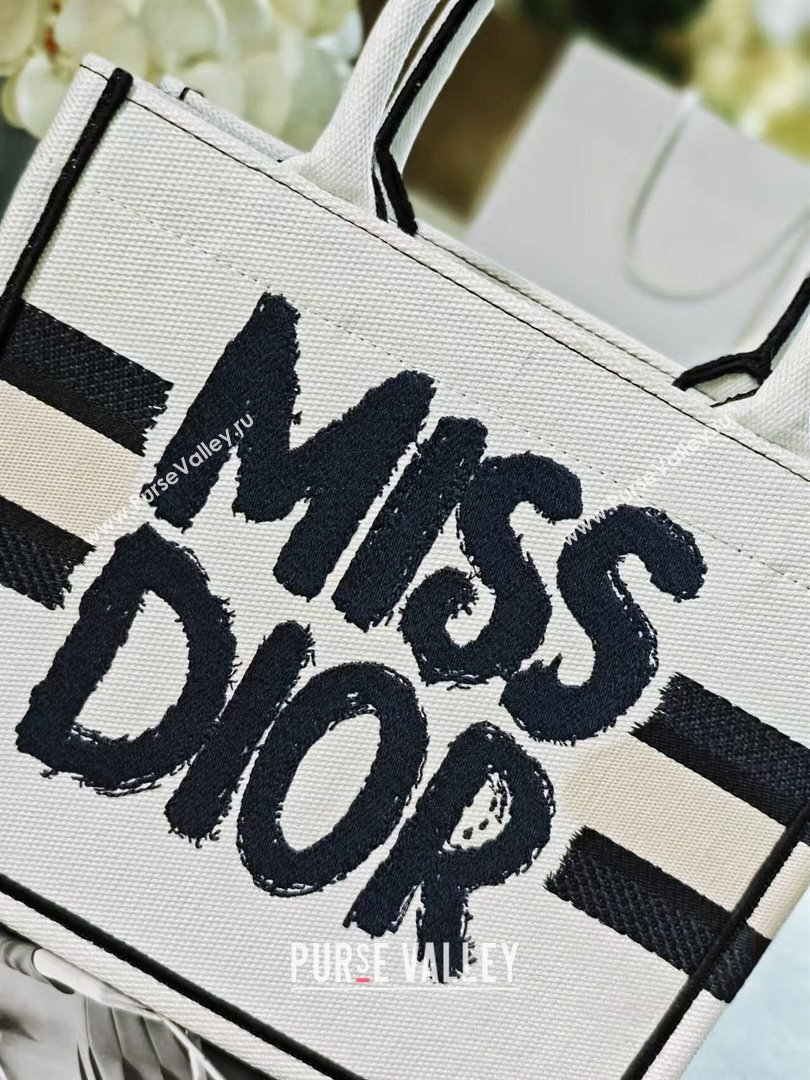 Dior Small Book Tote bag in White and Black Miss Dior Graffiti Embroidery 1286 2024 (DMZ-24082303)