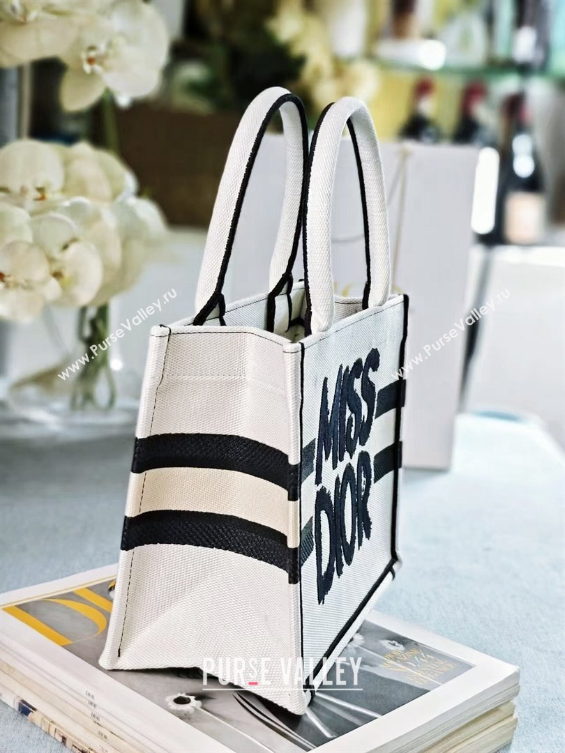 Dior Small Book Tote bag in White and Black Miss Dior Graffiti Embroidery 1286 2024 (DMZ-24082303)