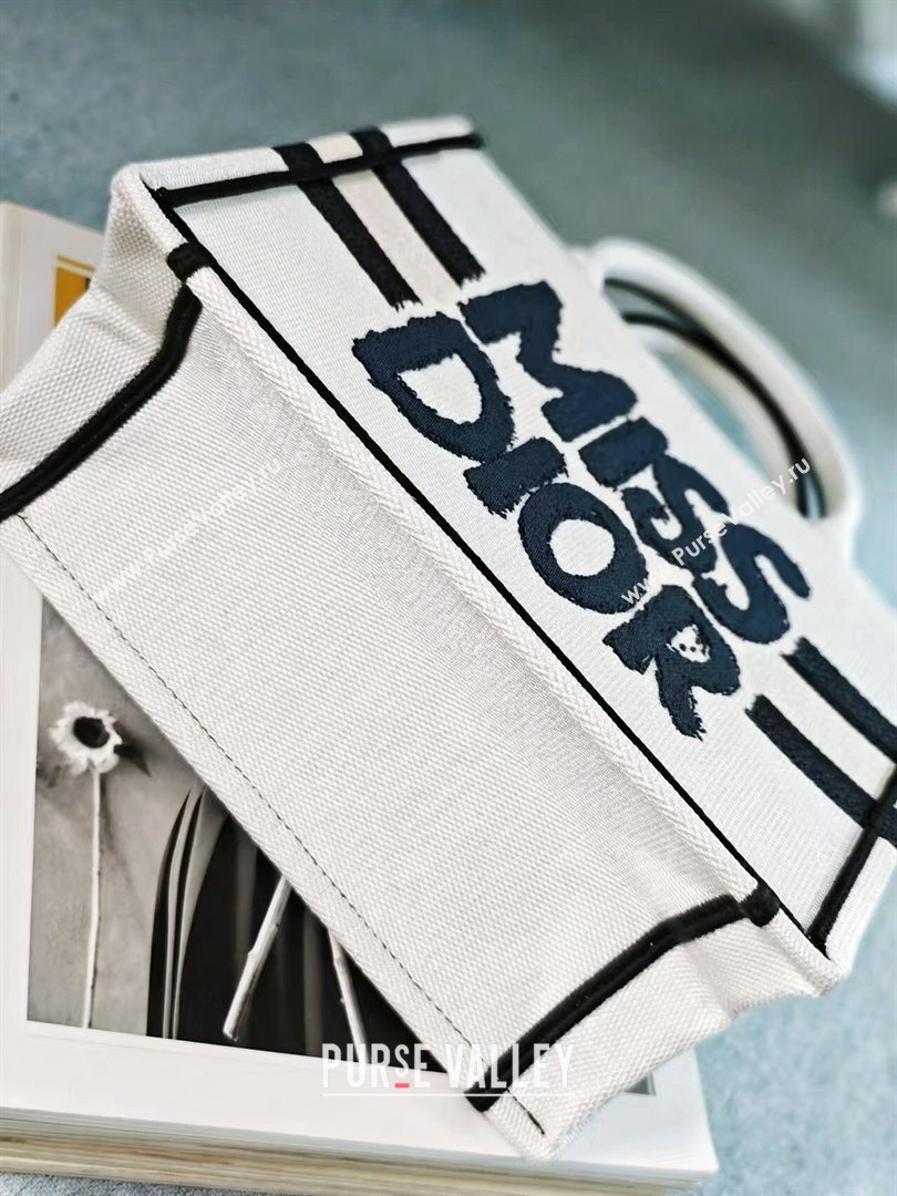 Dior Small Book Tote bag in White and Black Miss Dior Graffiti Embroidery 1286 2024 (DMZ-24082303)