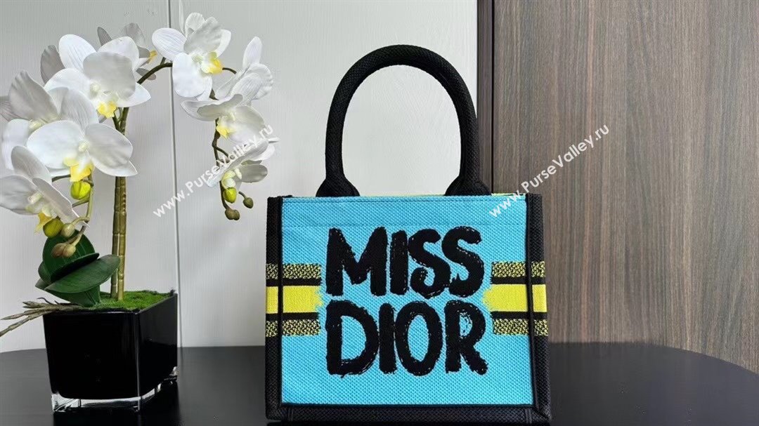 Dior Small Book Tote bag in Two-Tone Green and Blue Miss Dior Graffiti 1286 2024 (DMZ-24082317)