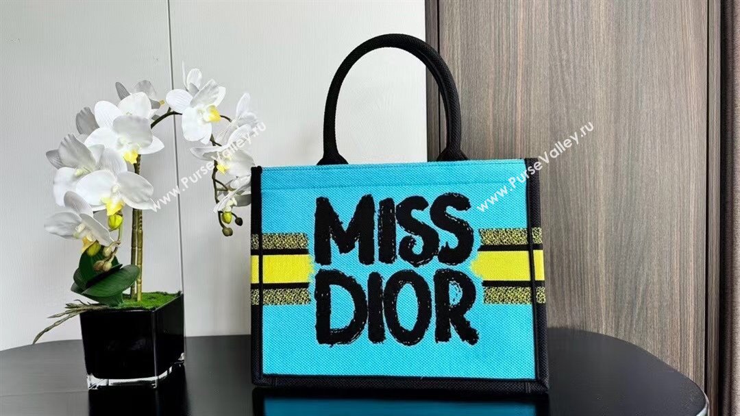 Dior Medium Book Tote bag in Two-Tone Green and Blue Miss Dior Graffiti 1286 2024 (DMZ-24082318)