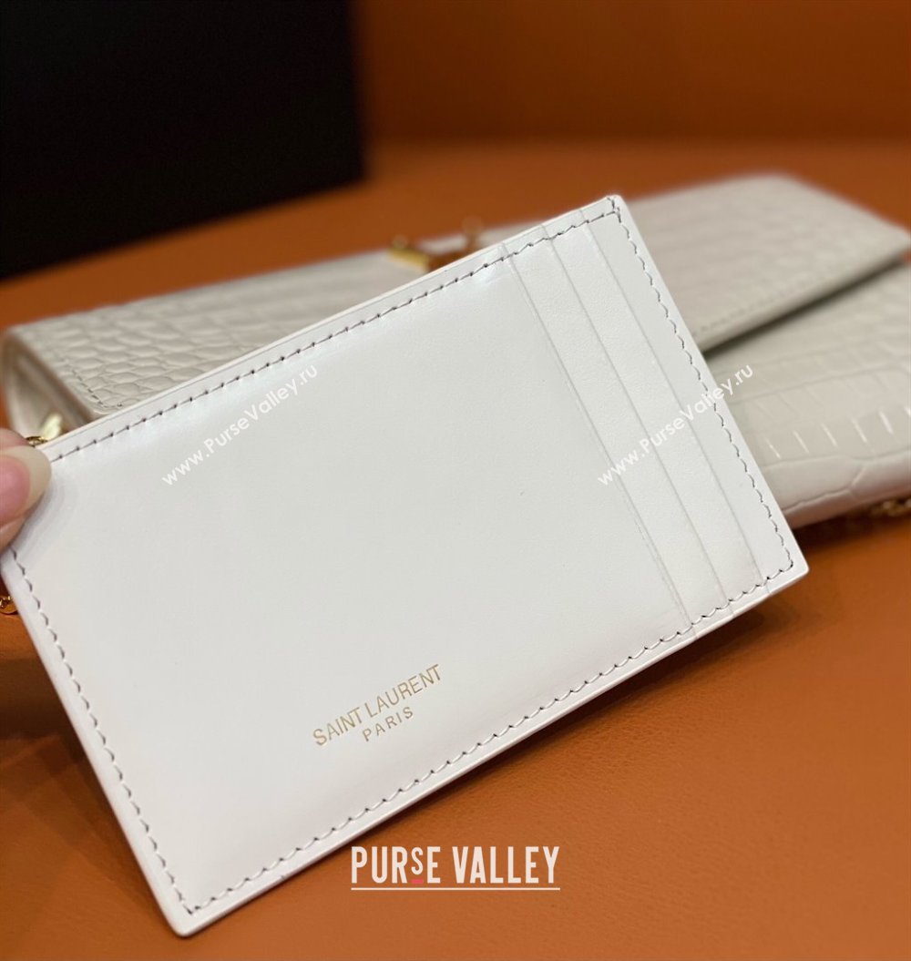 Saint Laurent Uptown Envelope Chain Wallet WOC in Crocodile Pattern Leather 607788 Beige 2024 (DL-24032616)