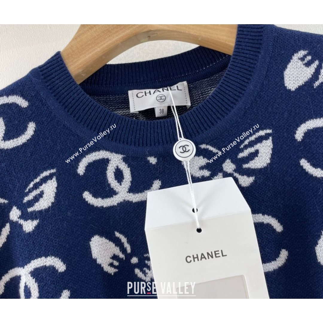 Chanel Cashmere Blend Knit Sweater Navy Blue 2021 (Q-21082635)