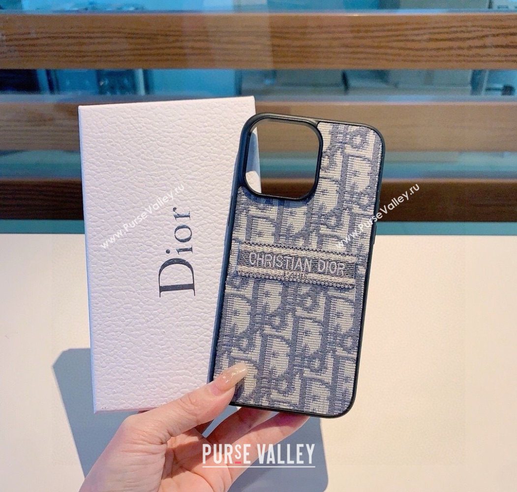 Dior Oblique Embroidered iPhone Holder Grey 2025 0616 (SHI-250616021)