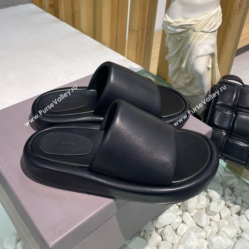 Balenciaga Padded Lambskin Slide Sandals Black 2021 (MD-21010860)
