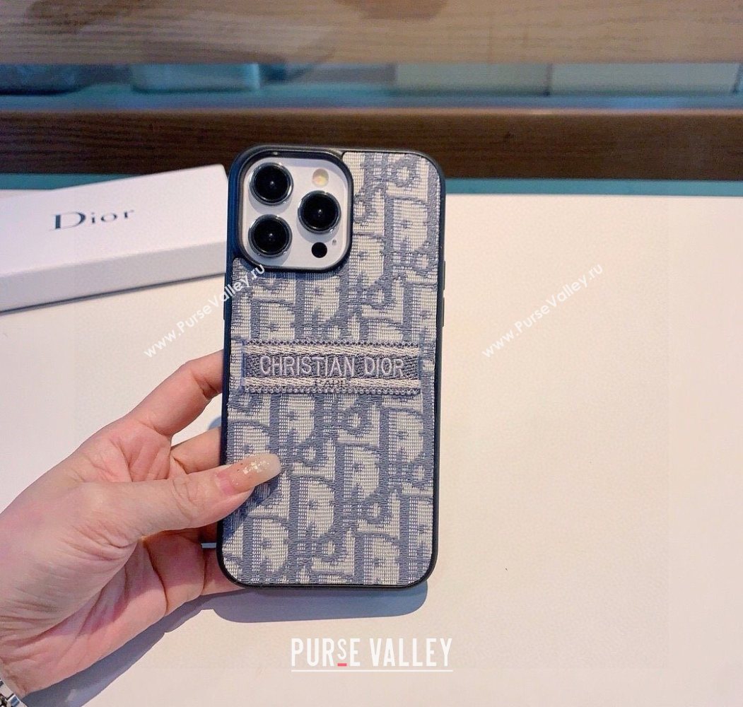 Dior Oblique Embroidered iPhone Holder Grey 2025 0616 (SHI-250616021)