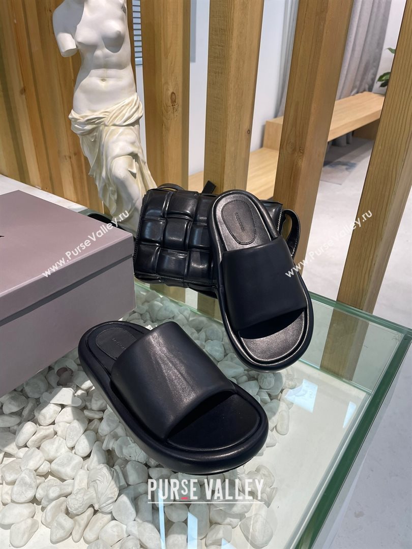 Balenciaga Padded Lambskin Slide Sandals Black 2021 (MD-21010860)