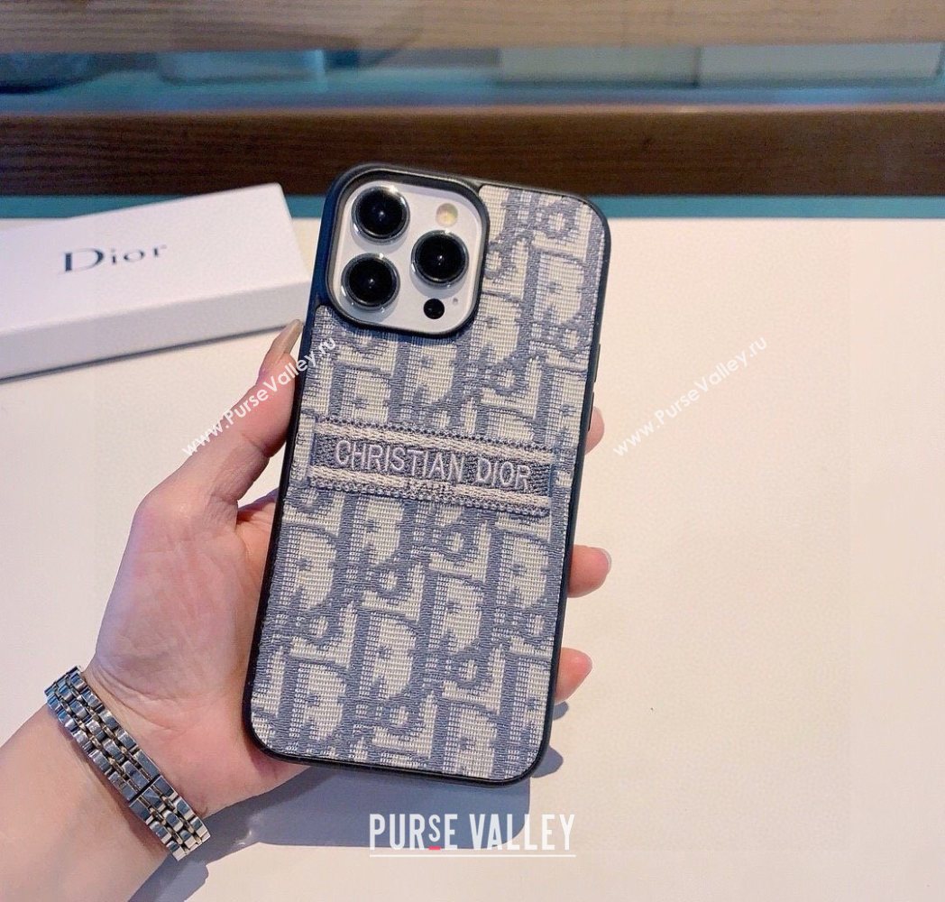 Dior Oblique Embroidered iPhone Holder Grey 2025 0616 (SHI-250616021)
