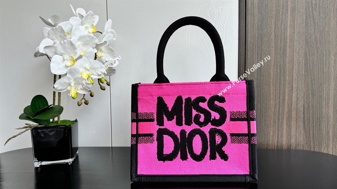 Dior Small Book Tote bag in Two-Tone Fuchsia and Purple Miss Dior Graffiti Embroidery 1286 2024 (DMZ-24082320)