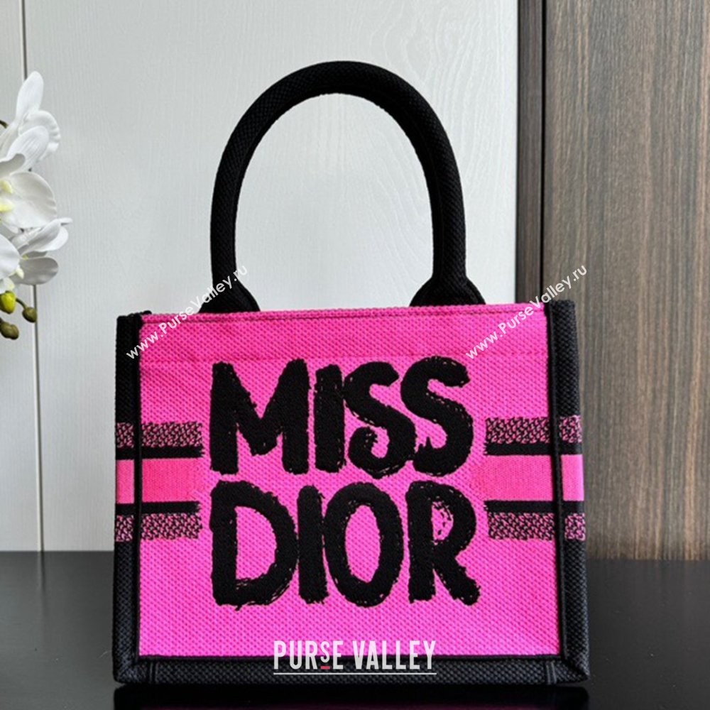 Dior Small Book Tote bag in Two-Tone Fuchsia and Purple Miss Dior Graffiti Embroidery 1286 2024 (DMZ-24082320)