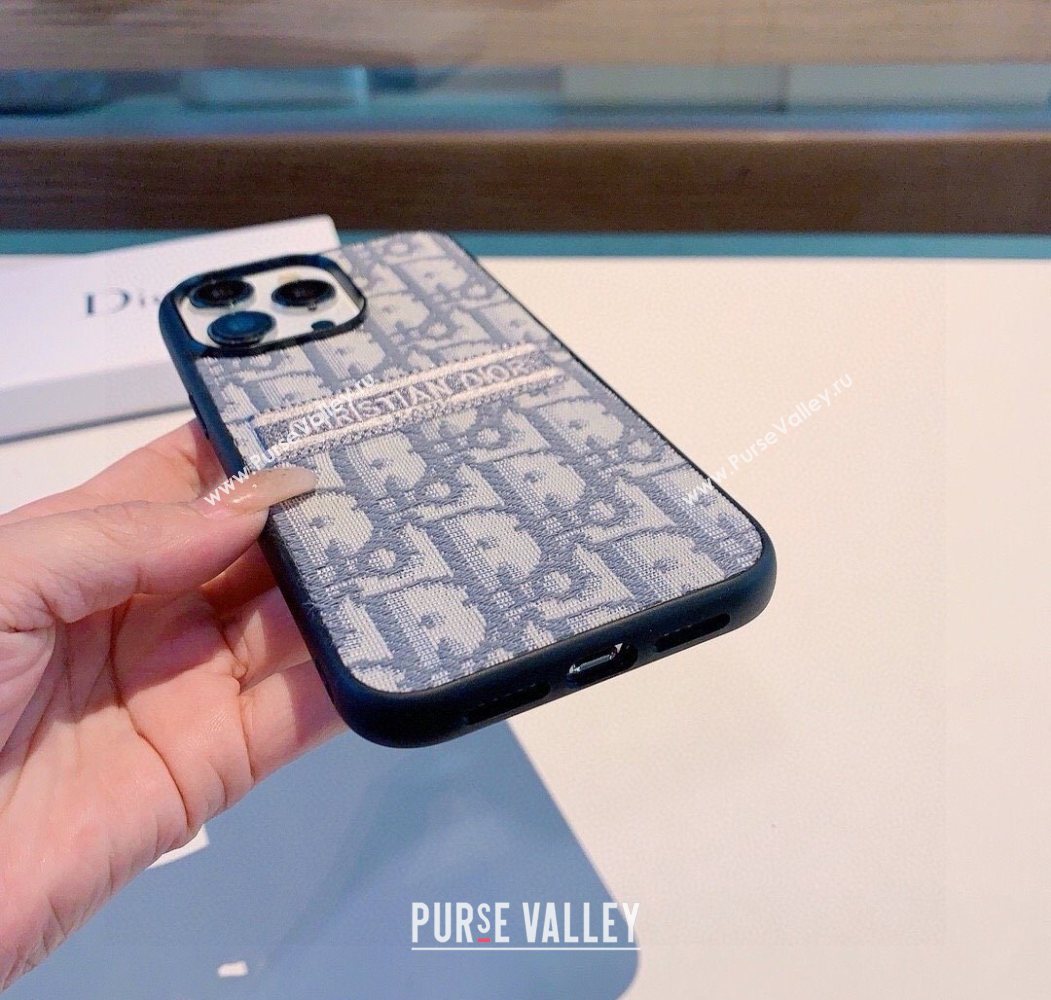 Dior Oblique Embroidered iPhone Holder Grey 2025 0616 (SHI-250616021)