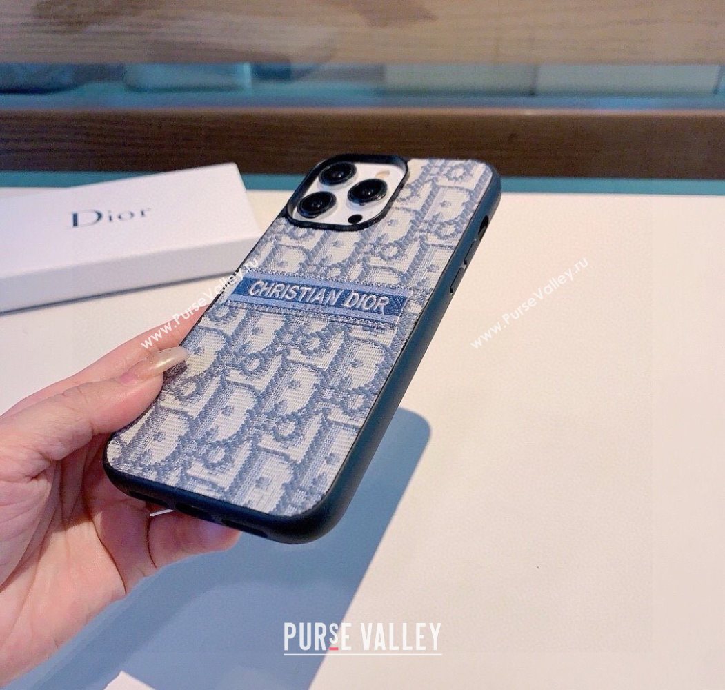 Dior Oblique Embroidered iPhone Holder Grey 2025 0616 (SHI-250616021)