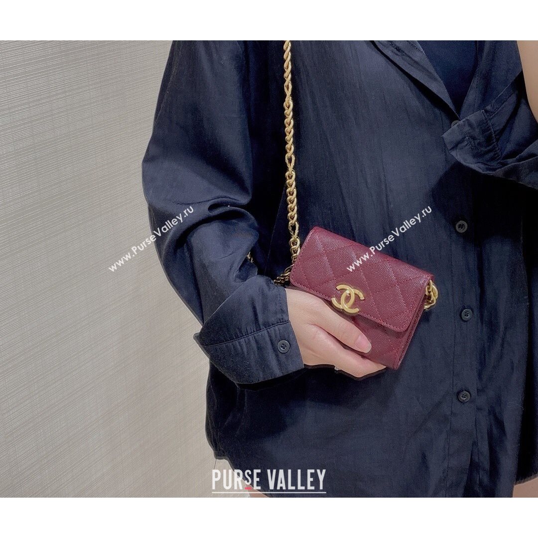 Chanel Grained Calfskin & Gold-Tone Metal Clutch with Chain AP2335 Burgundy 2021 (SM-21082703)