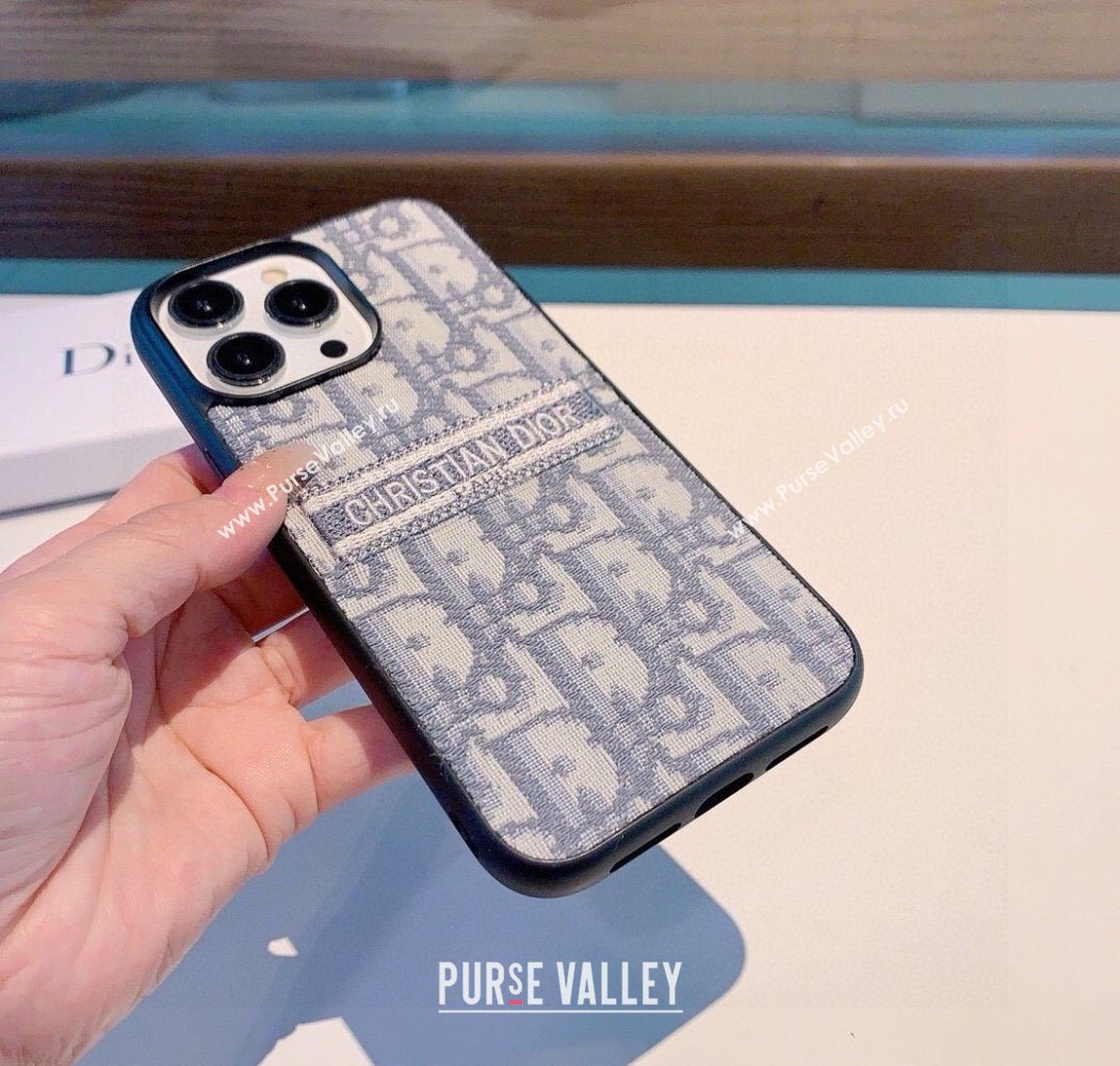 Dior Oblique Embroidered iPhone Holder Grey 2025 0616 (SHI-250616021)
