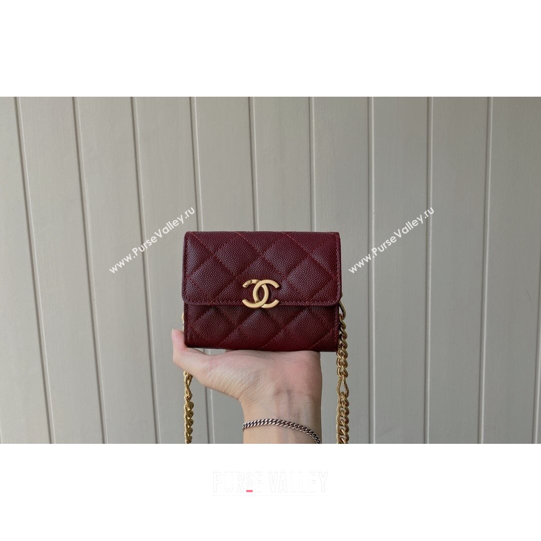 Chanel Grained Calfskin & Gold-Tone Metal Clutch with Chain AP2335 Burgundy 2021 (SM-21082703)