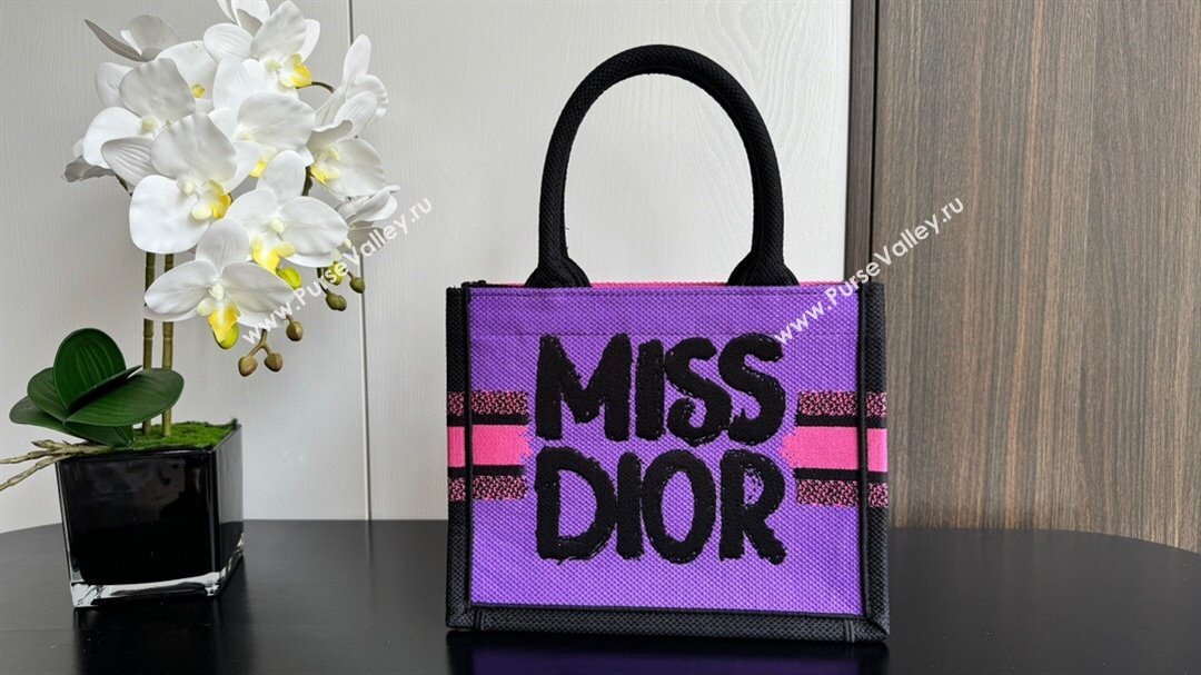 Dior Small Book Tote bag in Two-Tone Fuchsia and Purple Miss Dior Graffiti Embroidery 1286 2024 (DMZ-24082320)