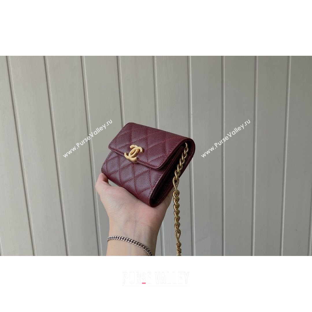 Chanel Grained Calfskin & Gold-Tone Metal Clutch with Chain AP2335 Burgundy 2021 (SM-21082703)