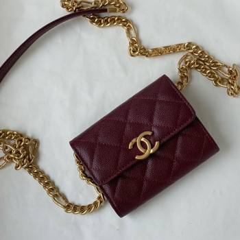 Chanel Grained Calfskin & Gold-Tone Metal Clutch with Chain AP2335 Burgundy 2021 (SM-21082703)