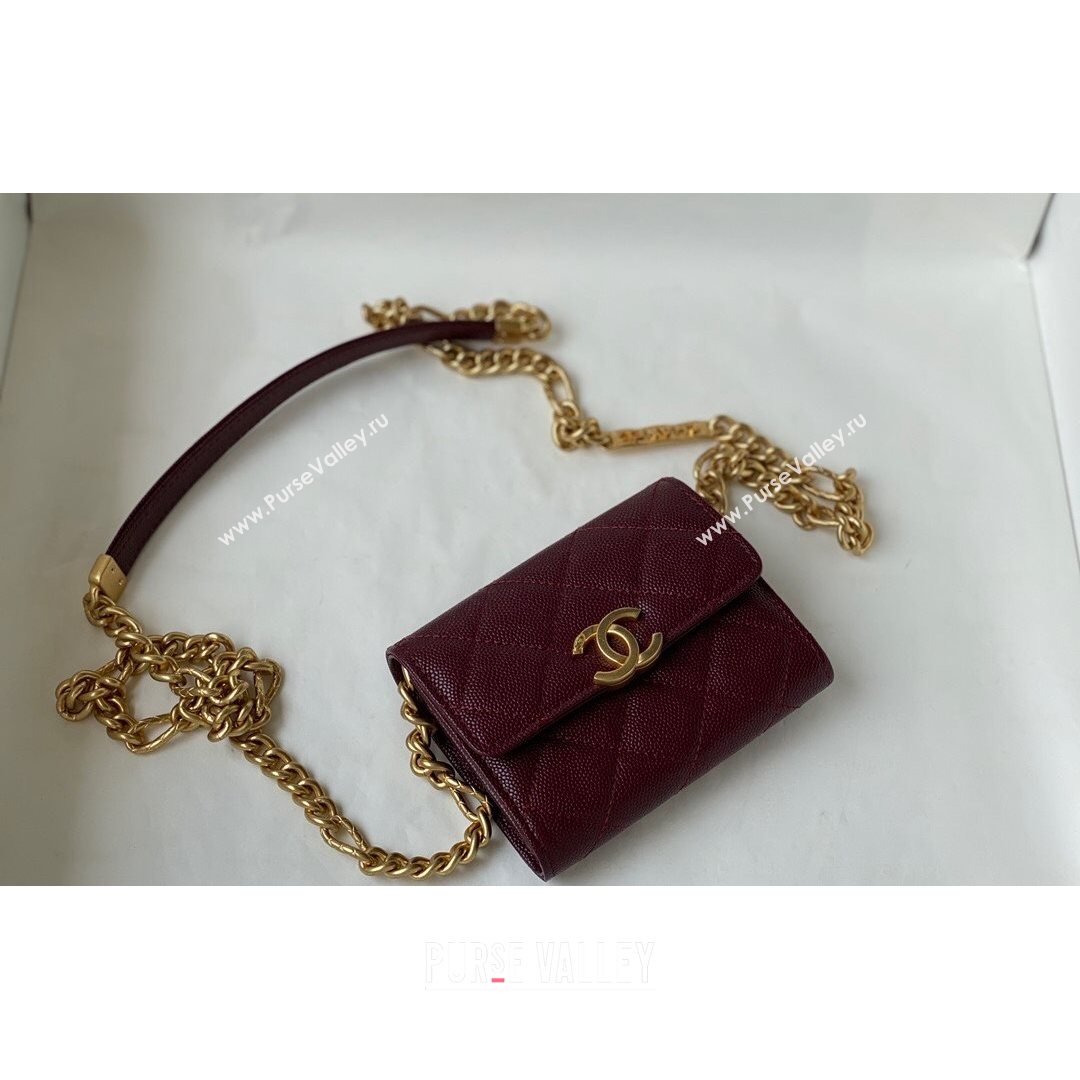 Chanel Grained Calfskin & Gold-Tone Metal Clutch with Chain AP2335 Burgundy 2021 (SM-21082703)