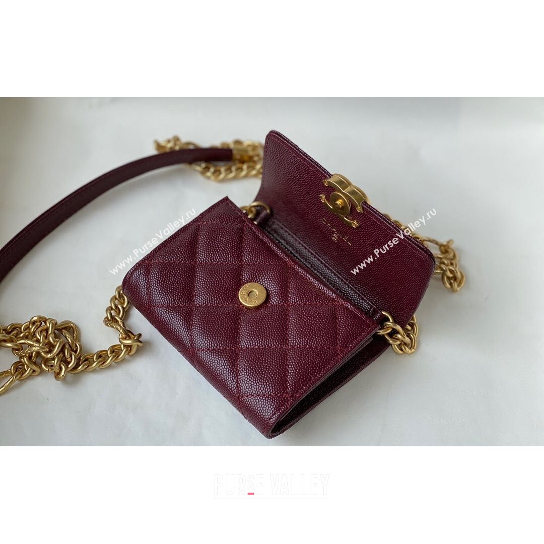 Chanel Grained Calfskin & Gold-Tone Metal Clutch with Chain AP2335 Burgundy 2021 (SM-21082703)