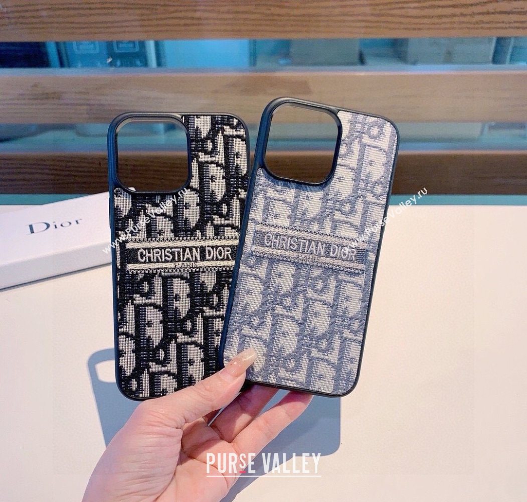 Dior Oblique Embroidered iPhone Holder Blue 2025 0616 (SHI-250616022)