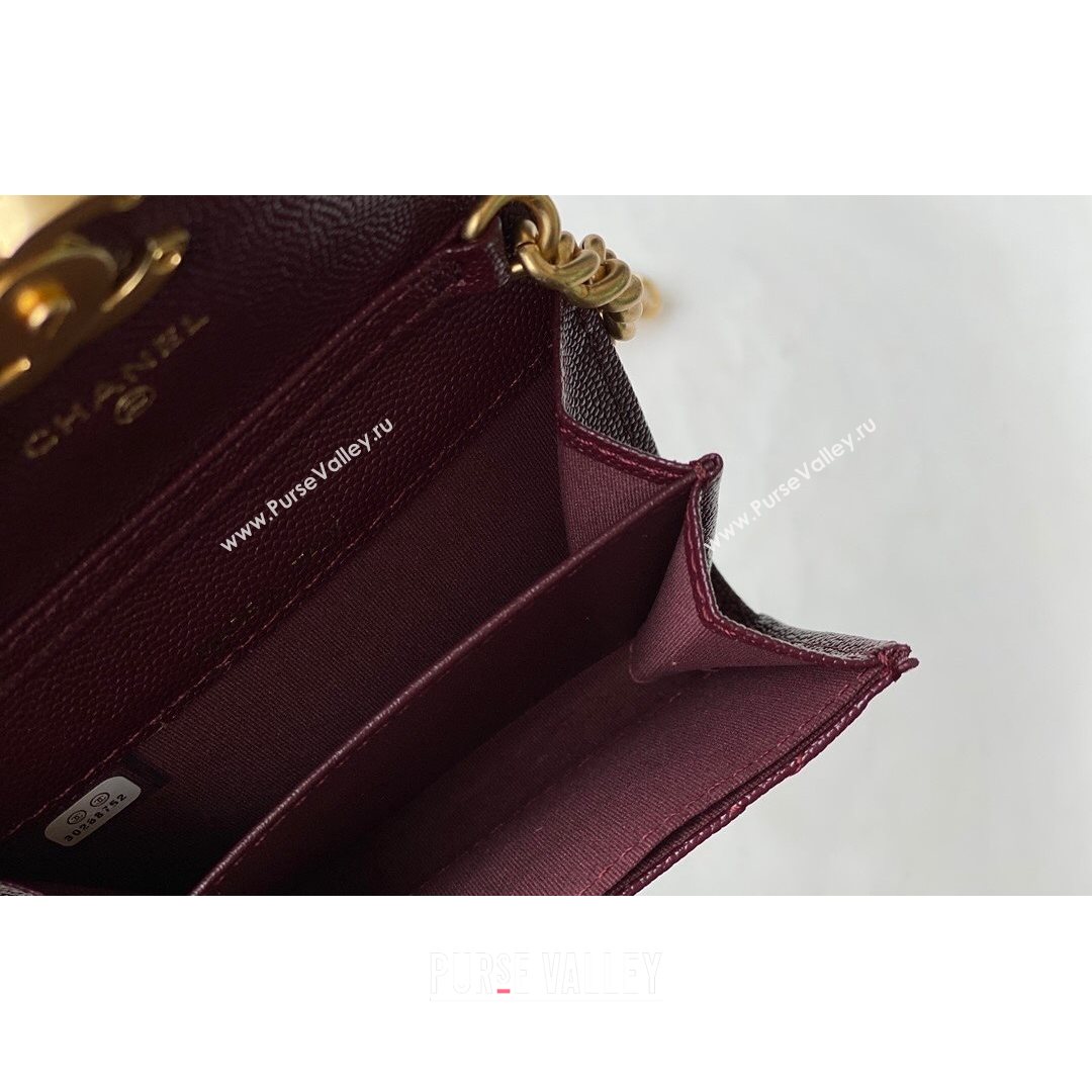 Chanel Grained Calfskin & Gold-Tone Metal Clutch with Chain AP2335 Burgundy 2021 (SM-21082703)