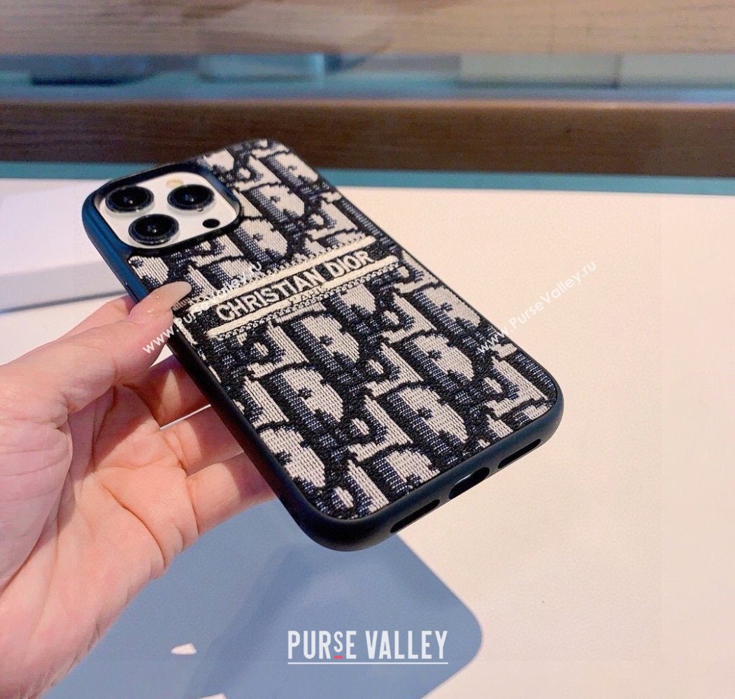 Dior Oblique Embroidered iPhone Holder Blue 2025 0616 (SHI-250616022)