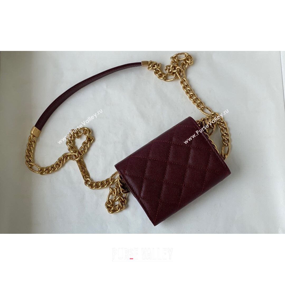 Chanel Grained Calfskin & Gold-Tone Metal Clutch with Chain AP2335 Burgundy 2021 (SM-21082703)