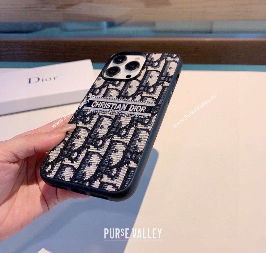 Dior Oblique Embroidered iPhone Holder Blue 2025 0616 (SHI-250616022)