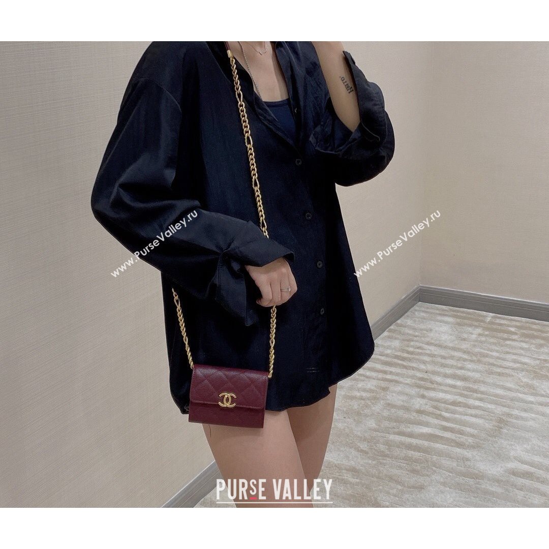 Chanel Grained Calfskin & Gold-Tone Metal Clutch with Chain AP2335 Burgundy 2021 (SM-21082703)