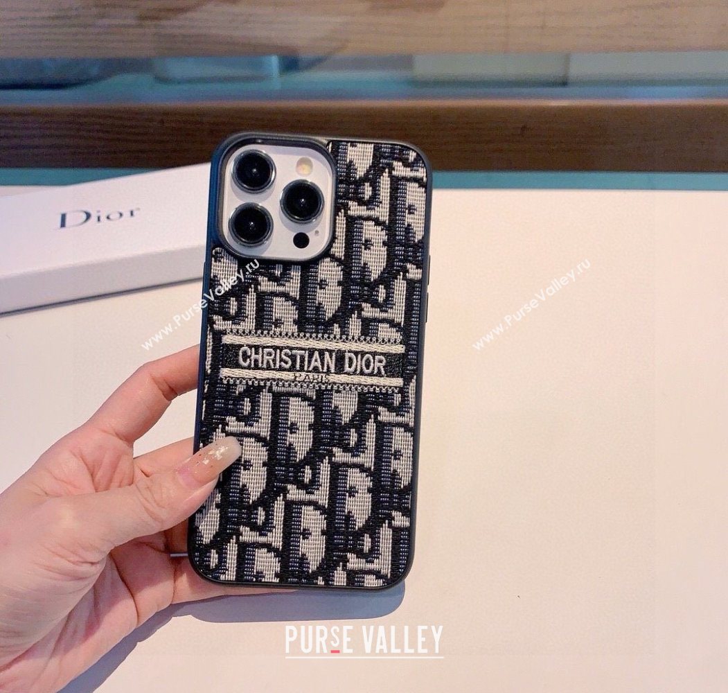Dior Oblique Embroidered iPhone Holder Blue 2025 0616 (SHI-250616022)