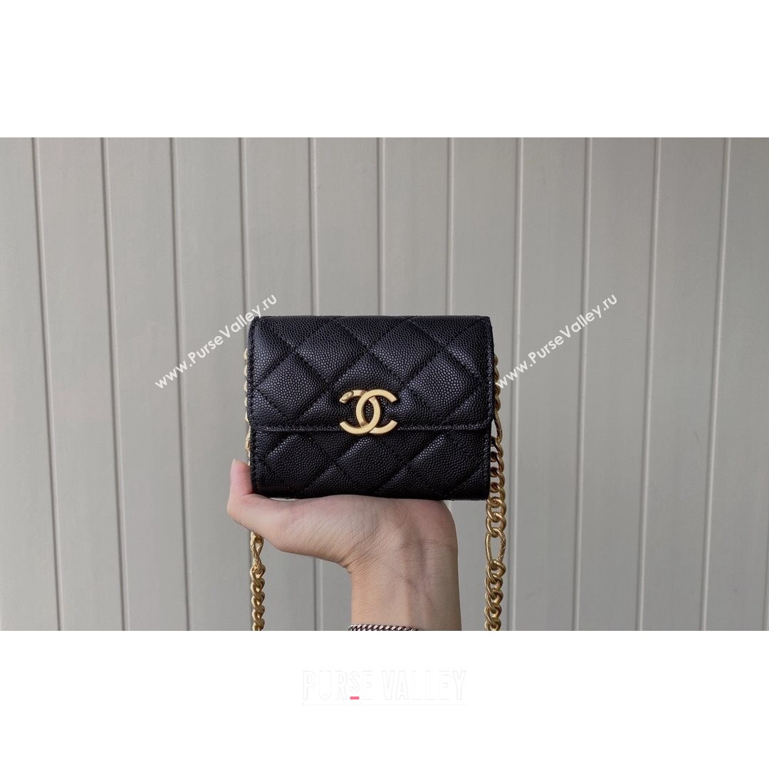 Chanel Grained Calfskin & Gold-Tone Metal Clutch with Chain AP2335 Black 2021 (SM-21082702)