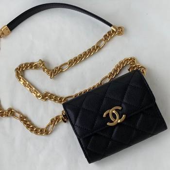 Chanel Grained Calfskin & Gold-Tone Metal Clutch with Chain AP2335 Black 2021 (SM-21082702)