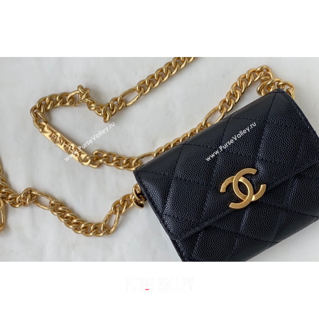 Chanel Grained Calfskin & Gold-Tone Metal Clutch with Chain AP2335 Black 2021 (SM-21082702)