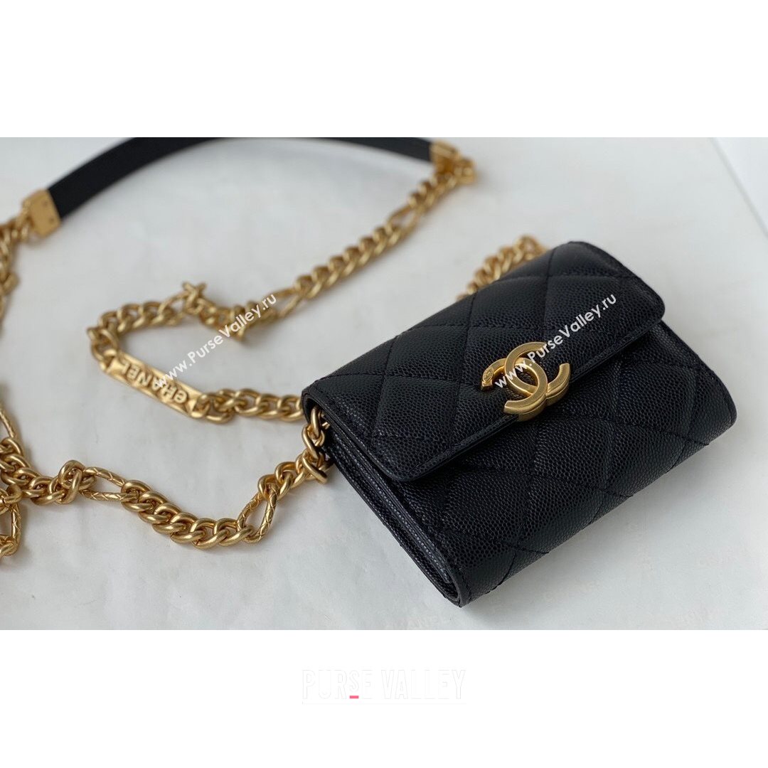 Chanel Grained Calfskin & Gold-Tone Metal Clutch with Chain AP2335 Black 2021 (SM-21082702)