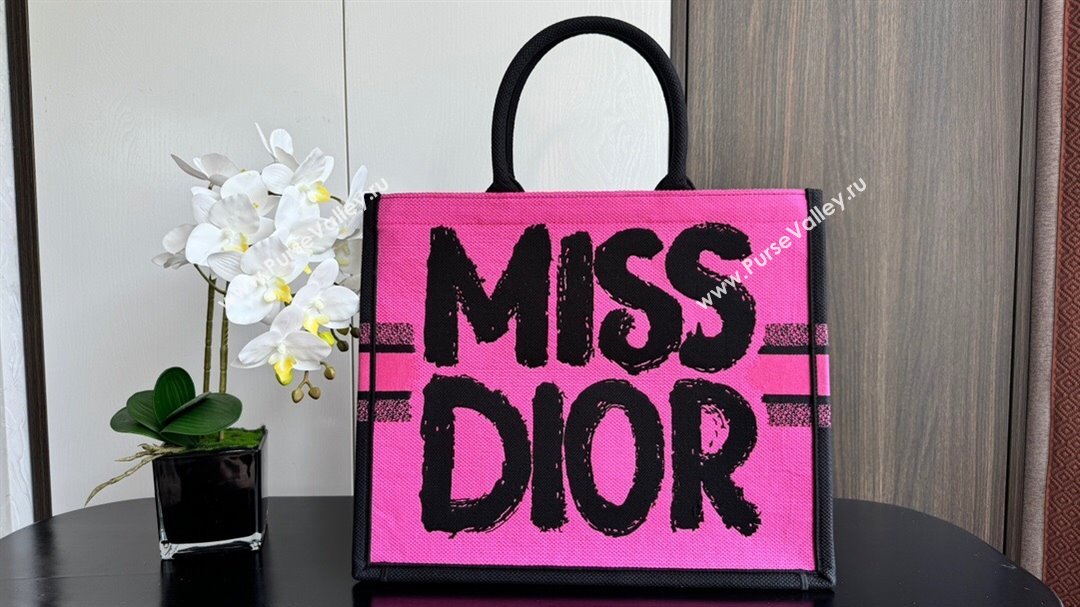 Dior Large Book Tote bag in Two-Tone Fuchsia and Purple Miss Dior Graffiti Embroidery 1286 2024 (DMZ-24082323)